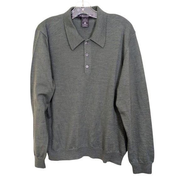 Marco Fiori Merino Wool Sweater Mens M Extra Fine Italy Button Collar Knit Green - Picture 1 of 5